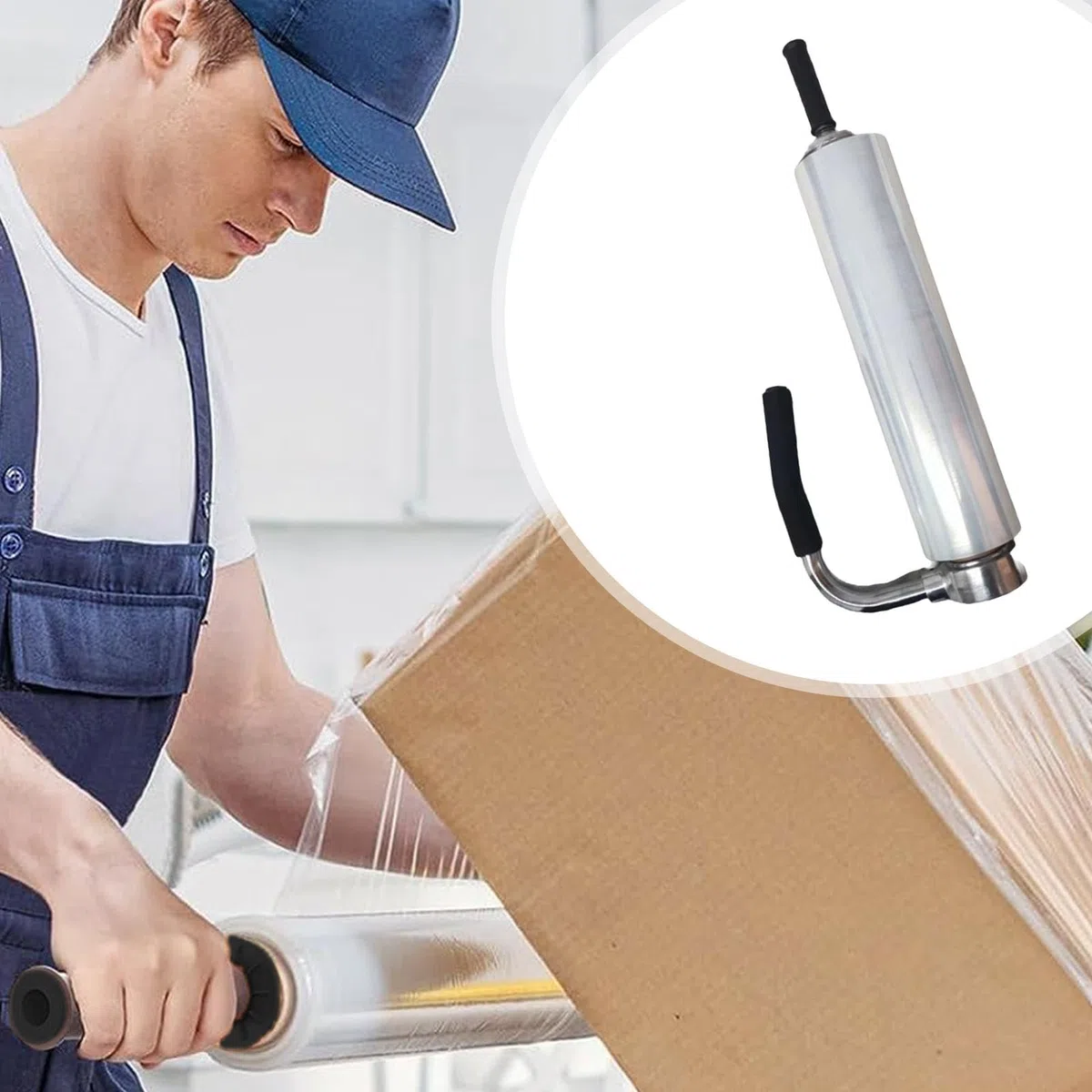 Máquina de embalaje de película elástica para palés, envoltura retráctil de resistencia industrial y dispensador | Dispensador de película retráctil de tensión ajustable resistente con mango extendido