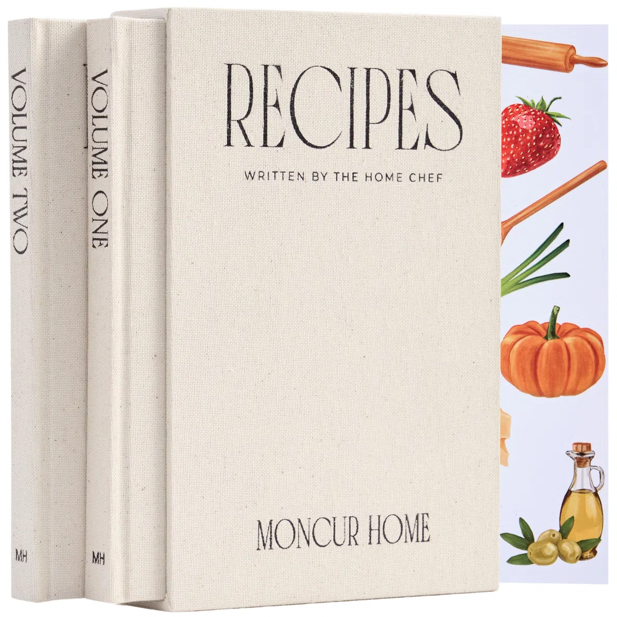 Moncur Home Juego de 2 libros de recetas en blanco para escribir en tus propias recetas, caja de recetas de lino beige, hojas adhesivas, cuaderno de recetas, libro de cocina, diario de recetas,