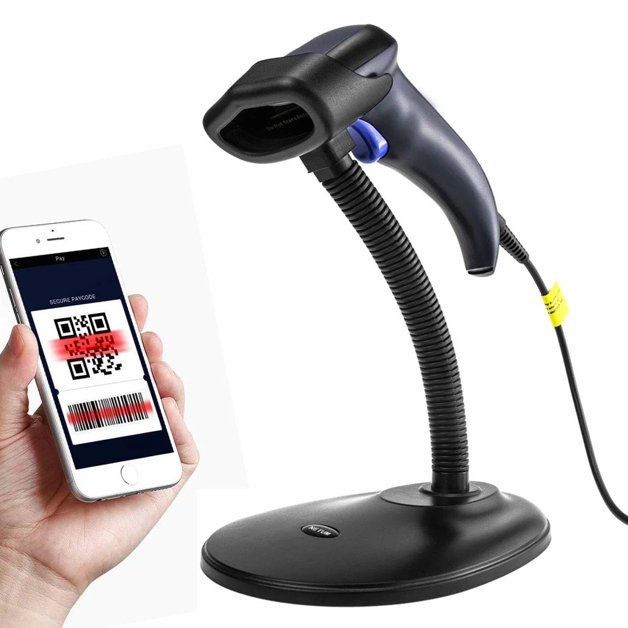 NETUM Lector de códigos de Barras 2D con Soporte, Cable USB, Lector códigos de Barras (QR, PDF417, Data Matrix) NT-W9