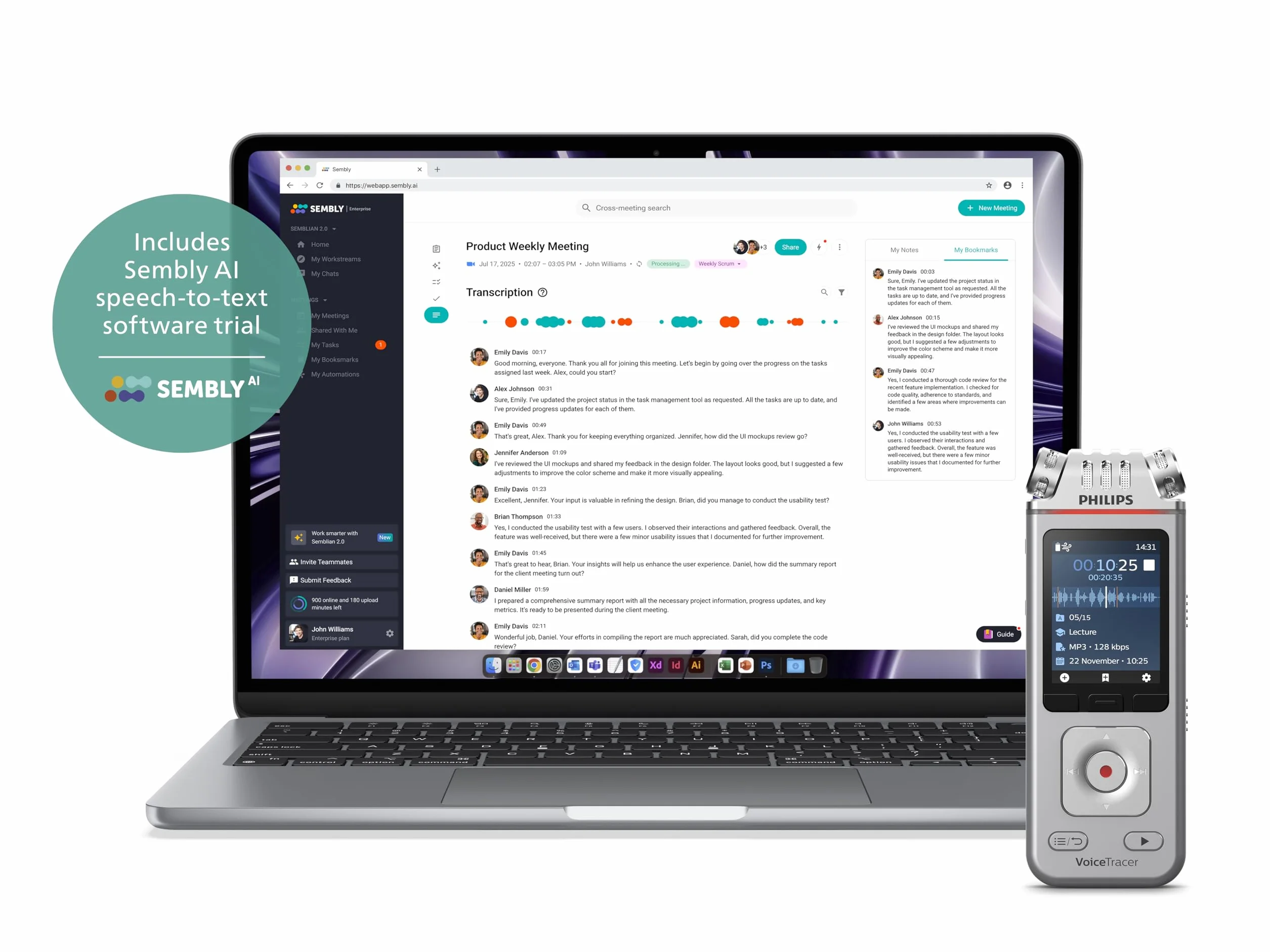 Philips DVT4115 Digital Voice Tracer, grabadora de Voz, 8 GB, 36h de grabación, estéreo, Incluye Licencia de Prueba de reconocimiento de Voz