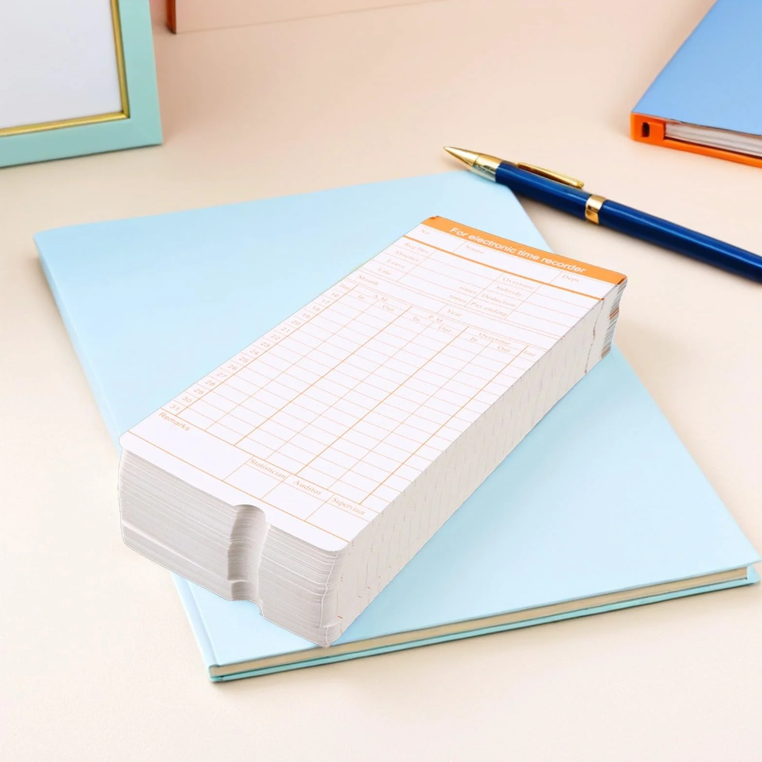 Tarjetas de Asistencia 200 Hojas para Empleados en Papel Cartón Simples y Resistentes para Registro Mensual en Oficina