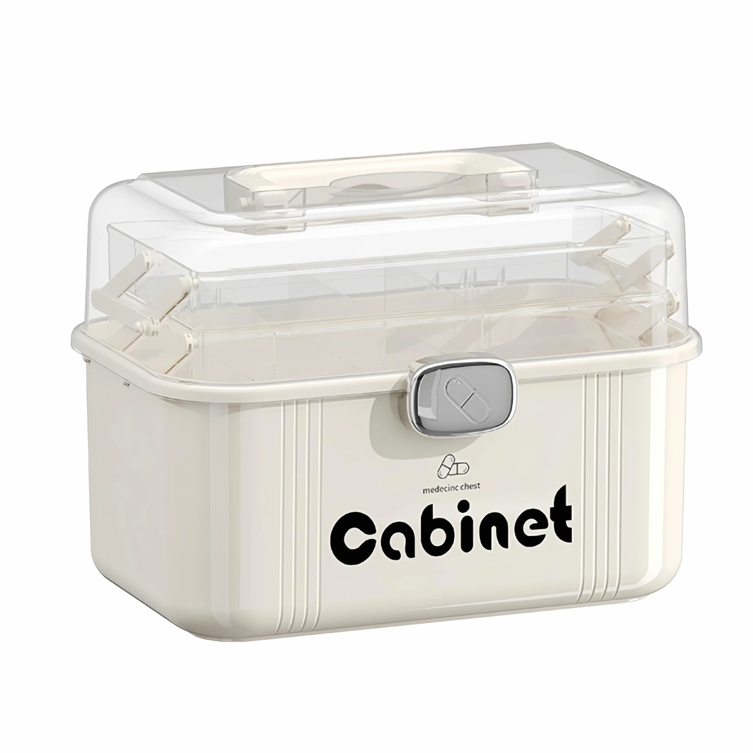 Caja Medicamentos & Medicine Organizer – Caja Almacenaje Plástico 3 Niveles con Asa, Gran Capacidad para Hogar, Viajes, Uso Diario (31.5 x 22.5 x 21.5 cm)