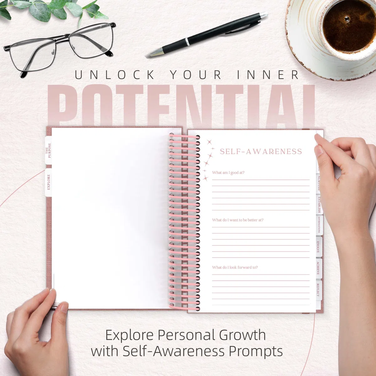 Planners with Purpose Diario de cuidado personal – Cuaderno de reflexión diario guiado para apoyar los hábitos de salud mental y física – Planificador de manifestación y afirmaciones de amor propio –