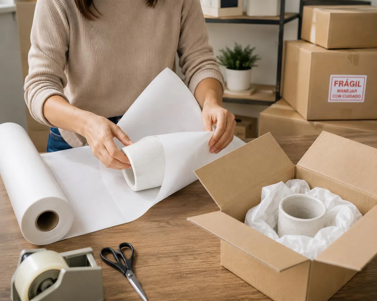 HELGUEFER - Rollo de Papel Kraft Blanco para Embalar y Mostrador | Papel Continuo Blanco en Bobina | Ancho 62 cm x Largo 200 m | Ideal para Paquetería, Patronaje y Manualidades