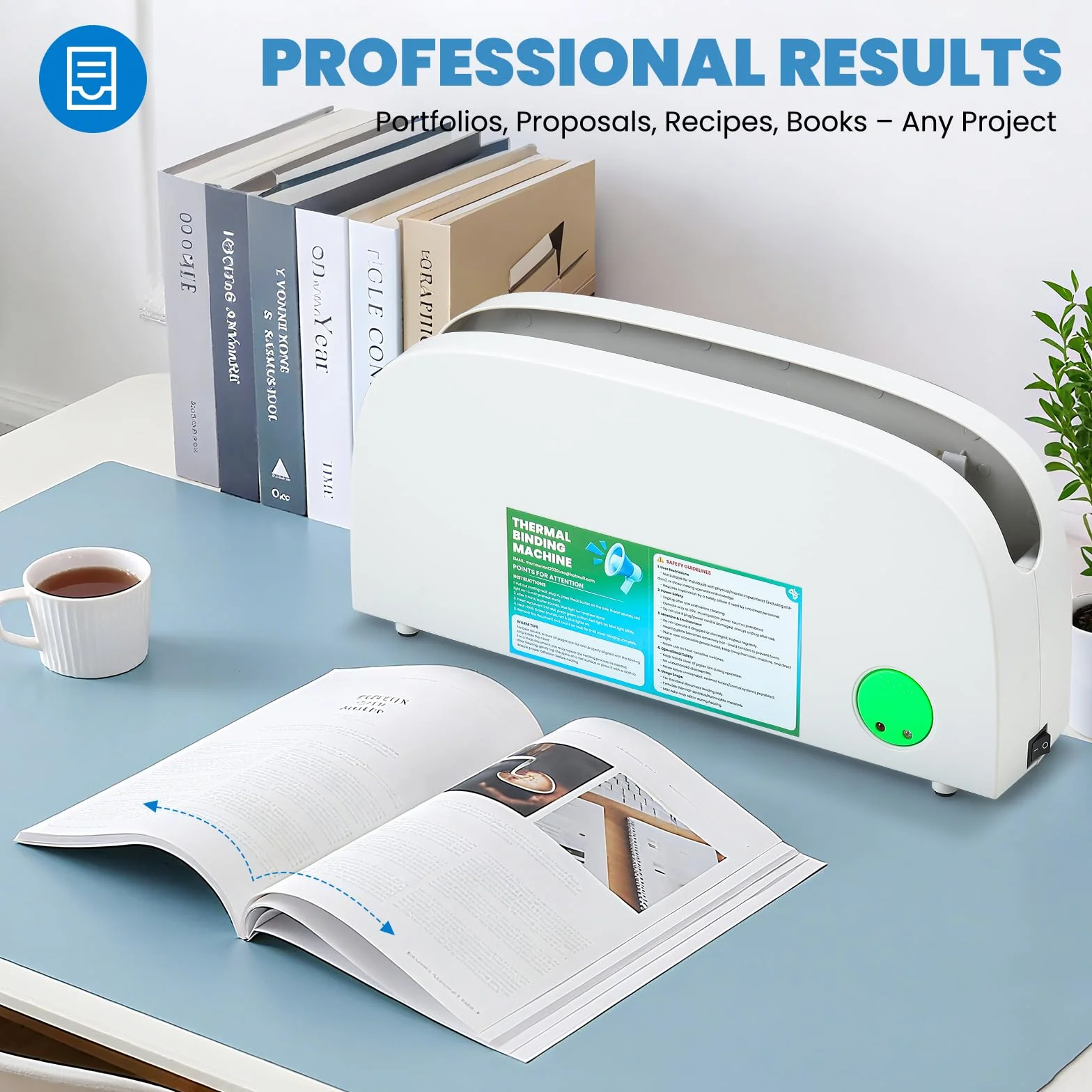 Mxmoonant Encuadernadora térmica para papel A4 A5 Letter, 33 mm de grosor máximo, precalentamiento de 3 minutos, diseño compacto con estante de enfriamiento, incluye 5 cubiertas térmicas - Ideal para