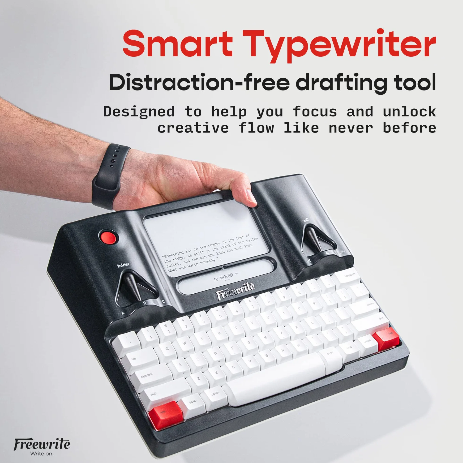 Astrohaus Freewrite - Máquina de Escribir Inteligente de 3ª generación, Herramienta de Escritura sin distracciones con Pantalla de Tinta electrónica iluminada, Teclado mecánico y sincronización Wi-Fi