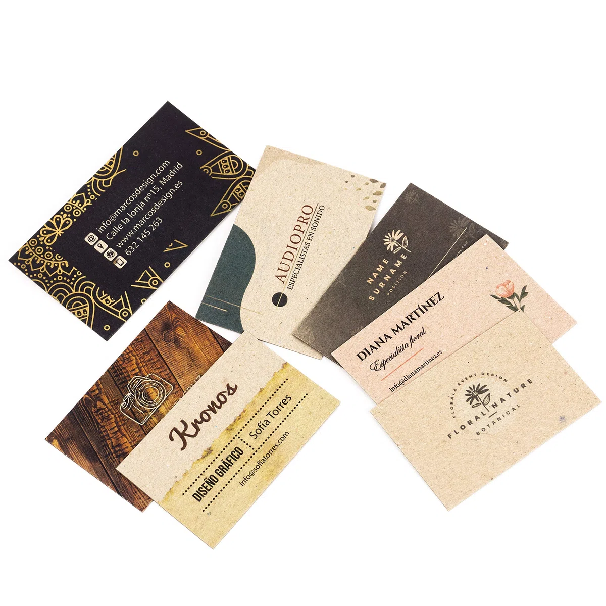 250 Tarjetas de visita personalizadas impresas doble cara, premium, cartón reciclado grueso 450 g, papel kraft premium, vintage y originales, 55x85 mm