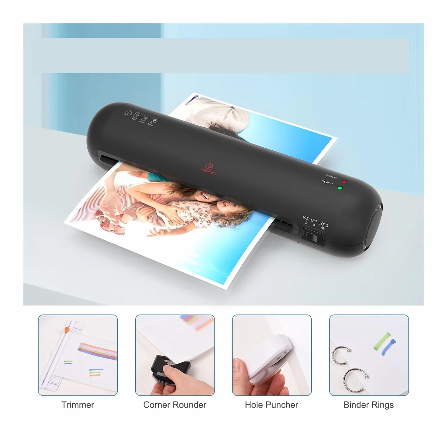 Plastificadora, Máquina laminadora de documentos fotográficos con de 2 rodillos for laminación en frío y en caliente