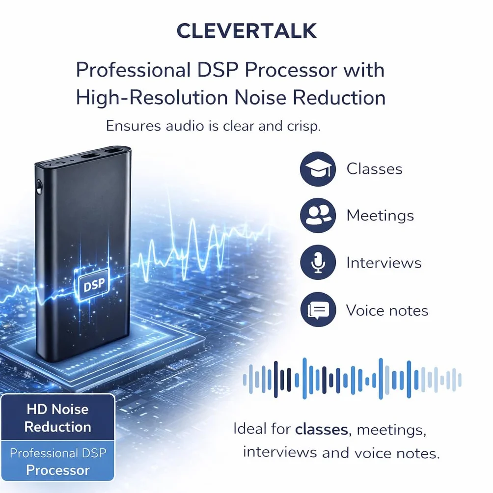 CleverTalk Q1 Grabadora de Voz con IA 64GB Audio HD USB-C