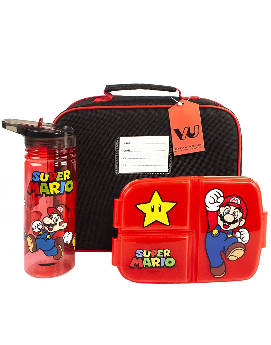 Super Mario Lunch Box Set for Kids | Yoshi Childrens School Food Bag, BPA Free Water Bottle 580ML & Snack Pot | Gamer Merchandise Gifts One Size