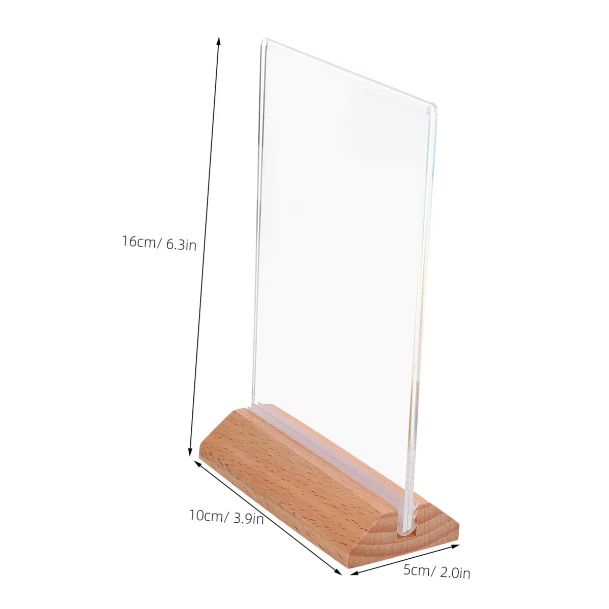 6 piezas Soporte de Señal Acrílico Doble Cara Transparente con Base de Madera de Haya de Unidades para Menús y Exhibición de Carteles Mesas Resistente y para Oficina y Restaurante