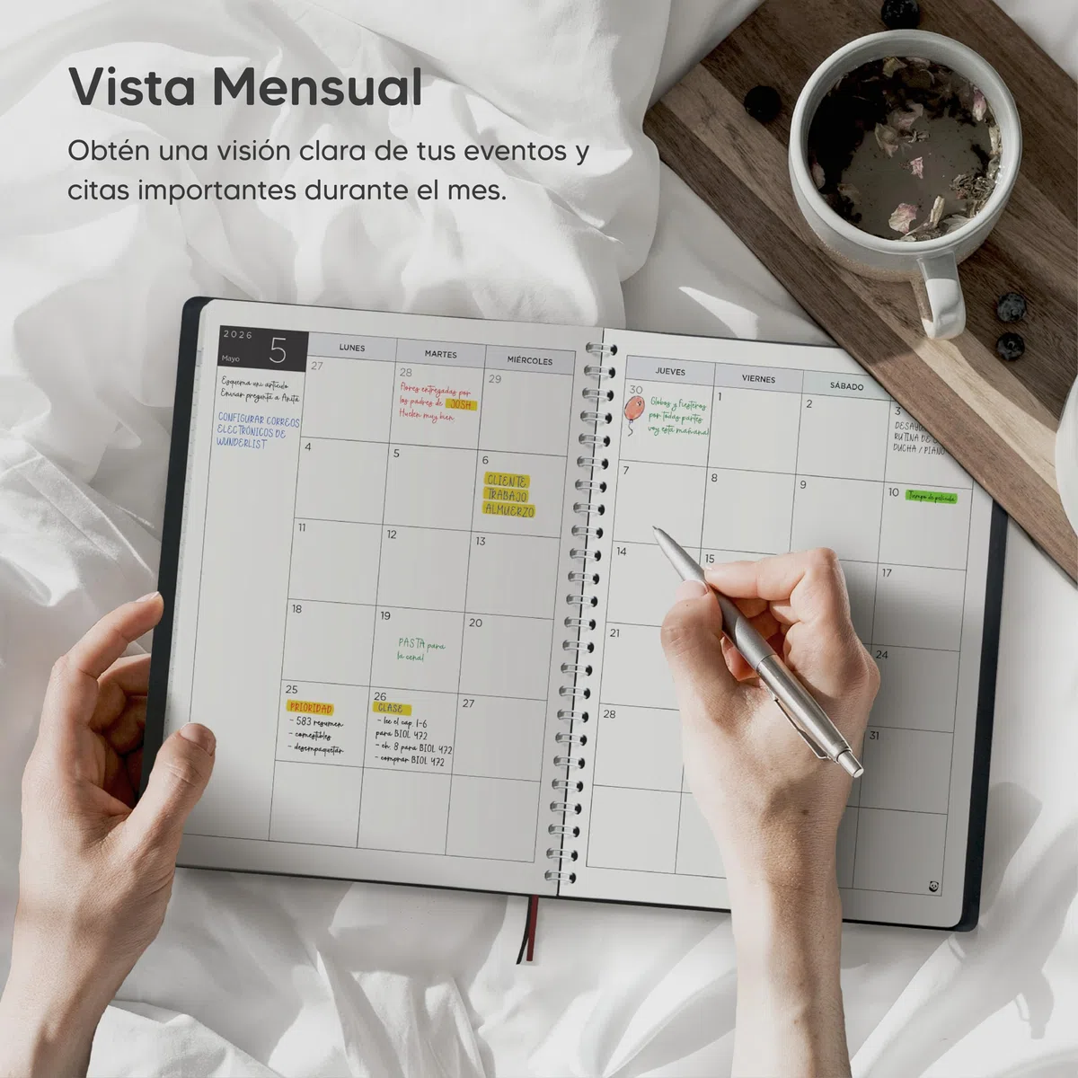 Smart Panda Agenda 2026 con Vista Semanal – A5 Agenda 2026 Semana Vista – Planificador Semanal, Diario Espiral - Tapa Blanda, Intervalos de 30 minutos - Calendario Anual A5, en Español