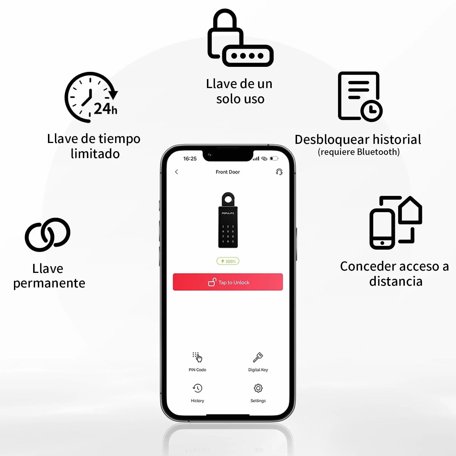 Populife Smart Caja Llaves Bluetooth con Código, Caja Seguridad Inalámbrica para Hogar