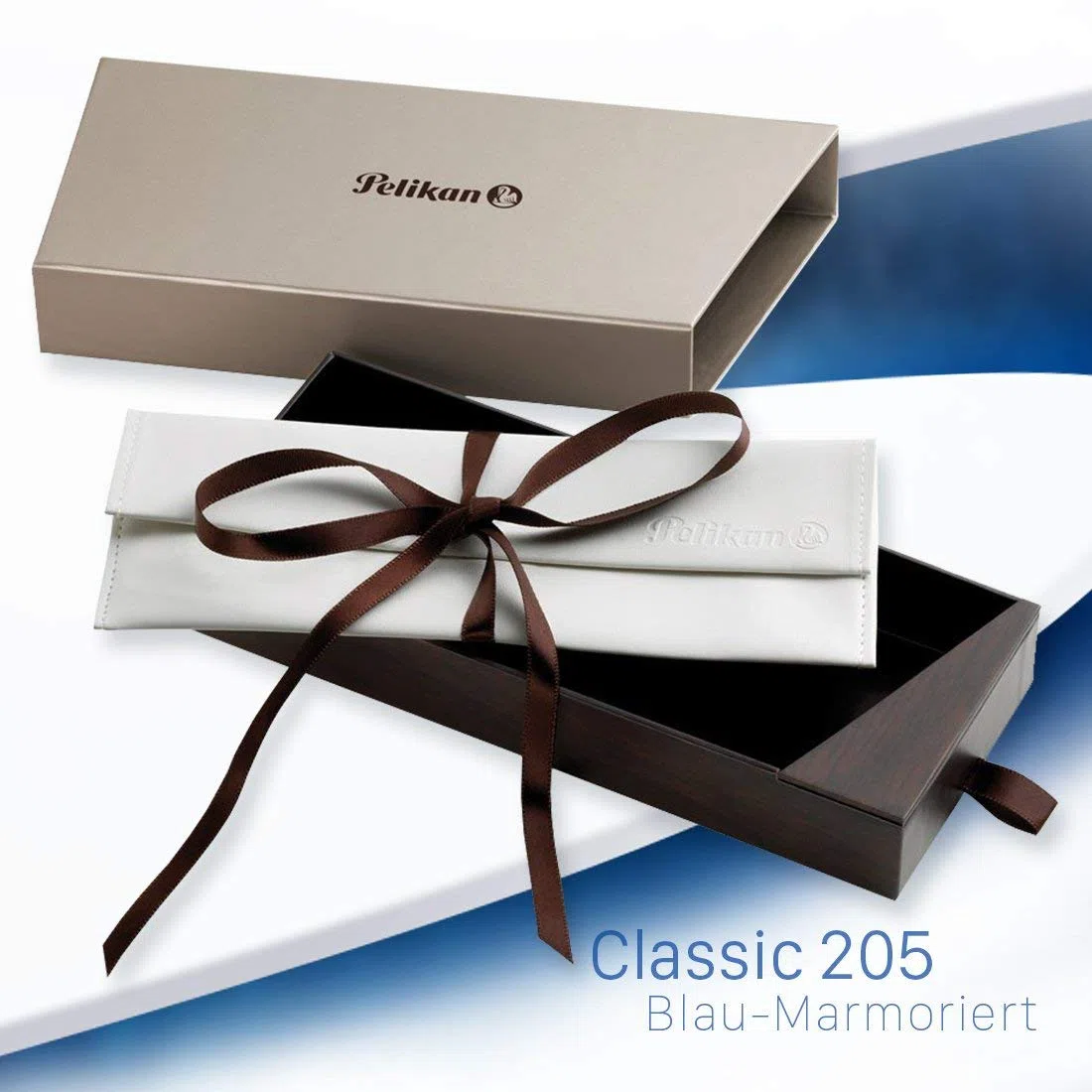 Pelikan 801850 M205 Pluma estilográfica con relleno de pistón, punta EF, en caja plegable, color azul mármol Spring EF azul
