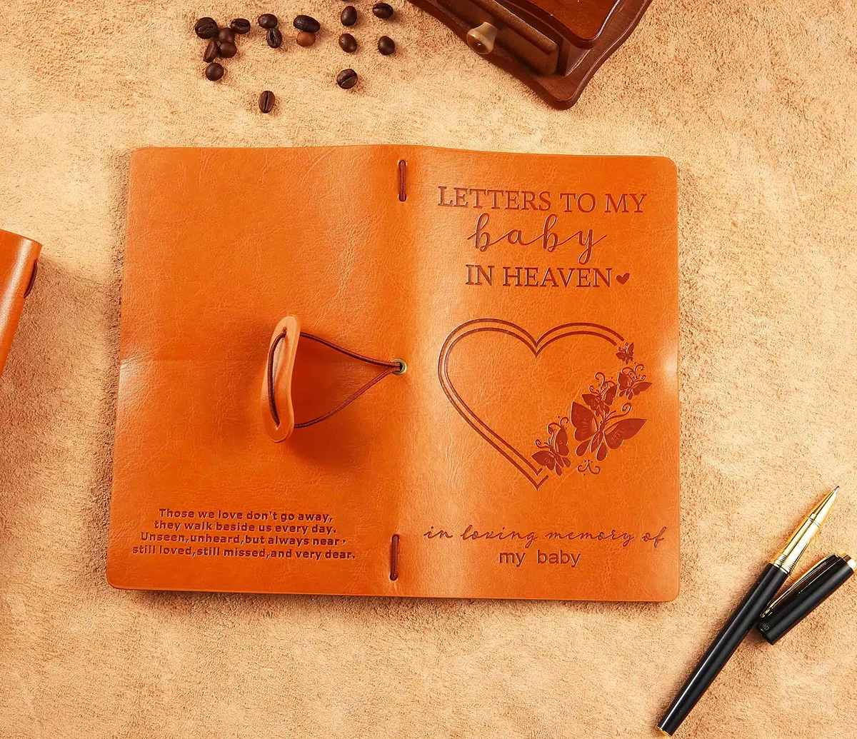 XPL Diario de fotos de viaje recargable, con texto en inglés "Those We Love Don't Go Away", letras a mi bebé en el cielo, regalos de condolencias por la pérdida del bebé