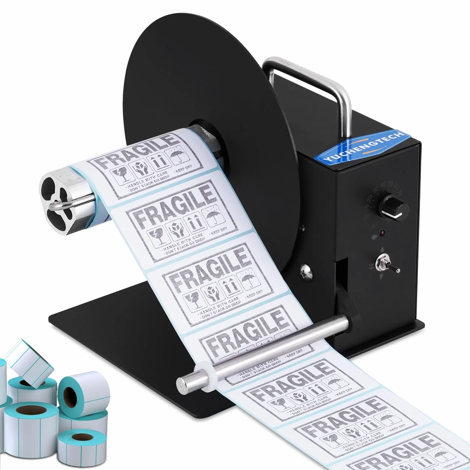 YUCHENGTECH Rebobinador de Etiquetas Automático Ancho 100mm Diámetro 180mm Rebobinadora Rtiquetas Bidireccional 0-8 Pulgadas/s Velocidad Ajustable