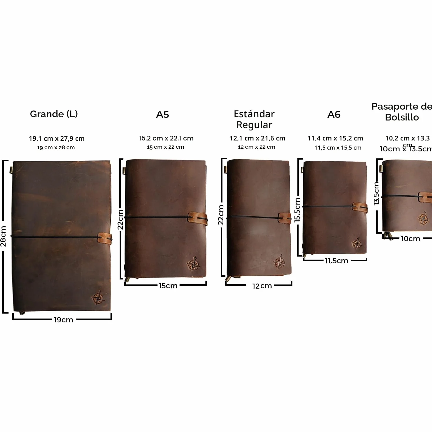 Wanderings Cuaderno de Viaje Tamaño Regular – 11,5 x 22 cm – Diario de Viaje – Cuaderno de Cuero Hecho a Mano, Robusto y Recargable. Hojas en Blanco de 100 GSM