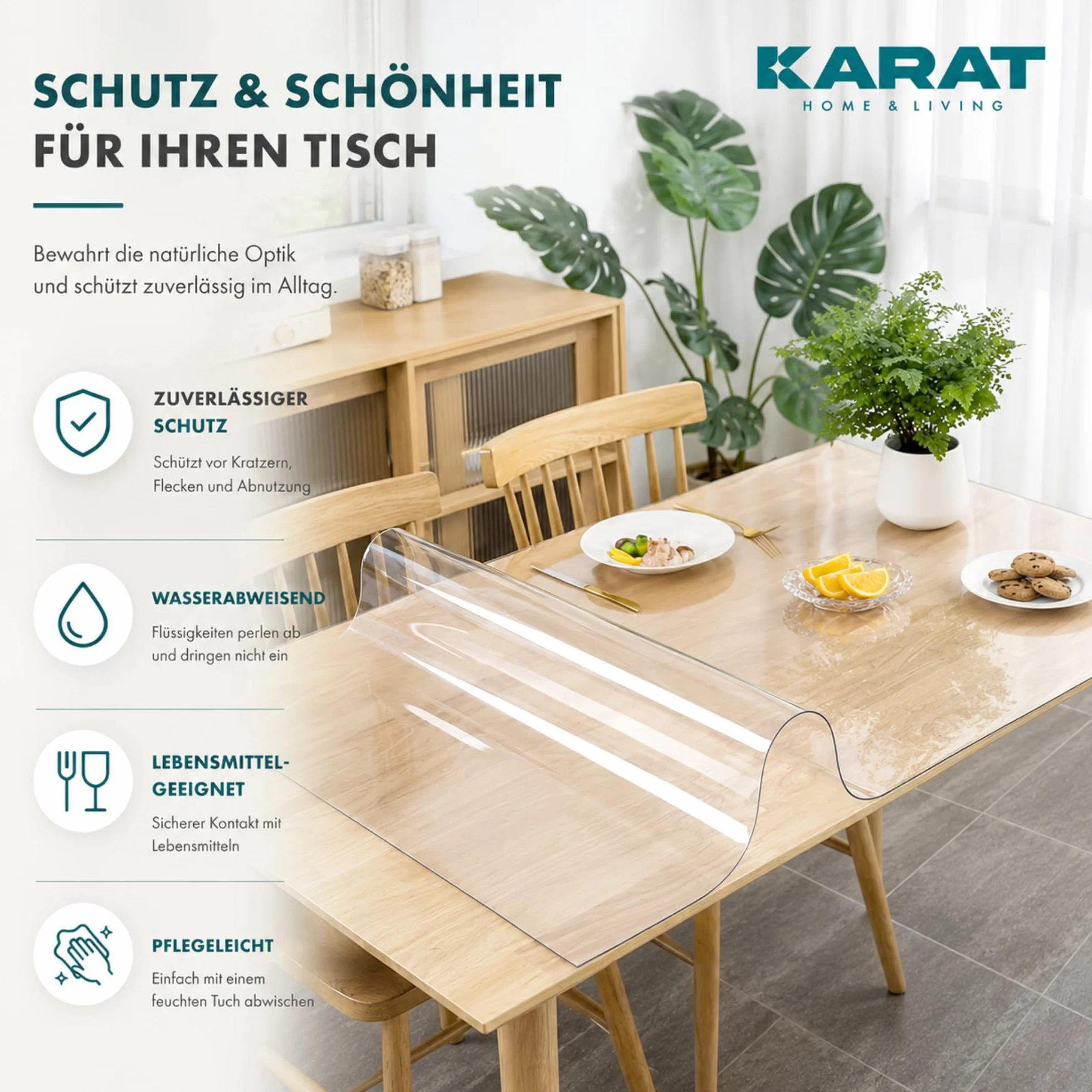 KARAT Protector de mesa transparente mate con borde biselado, mantel a medida, tamaño a elegir, lámina protectora mate, protector de mesa (Imperial, ancho 80 x largo: 160 cm)