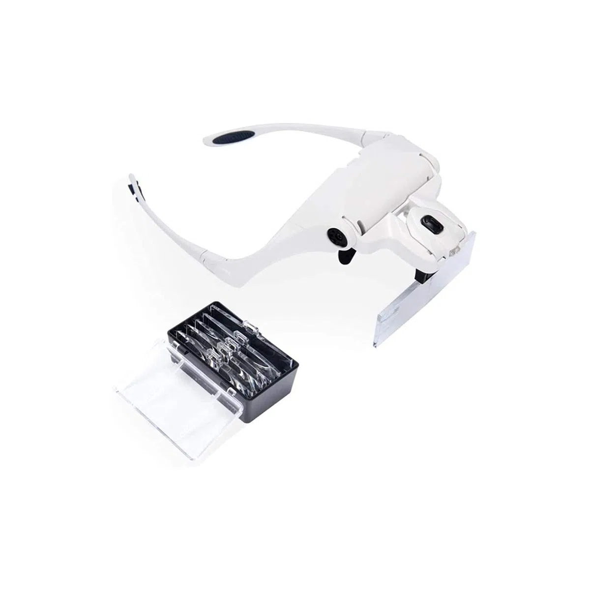 Lupa de Diadema, Lupa iluminada para Montar en la Cabeza, Lupa Manos Libres con Zoom de 1X a 3,5X y 5 Lentes Desmontables, Lupa iluminada para Lectura, Lupa de joyero.