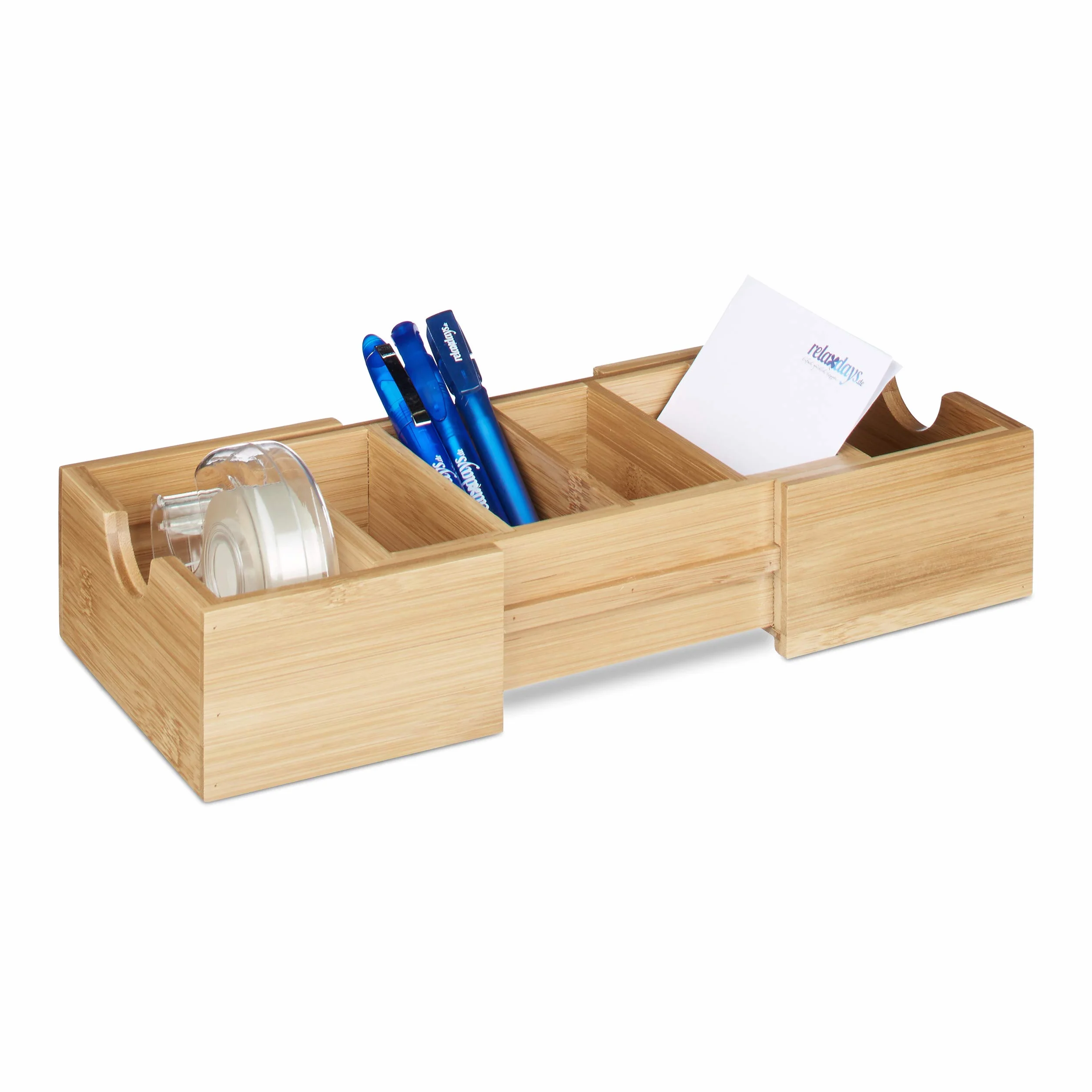 Relaxdays Soporte Tarjetas Visita DIN A8, Tarjetero Sobremesa, Fichero, Organizador, Bambú, 1 Ud, 5,5x13x30 cm, Marrón