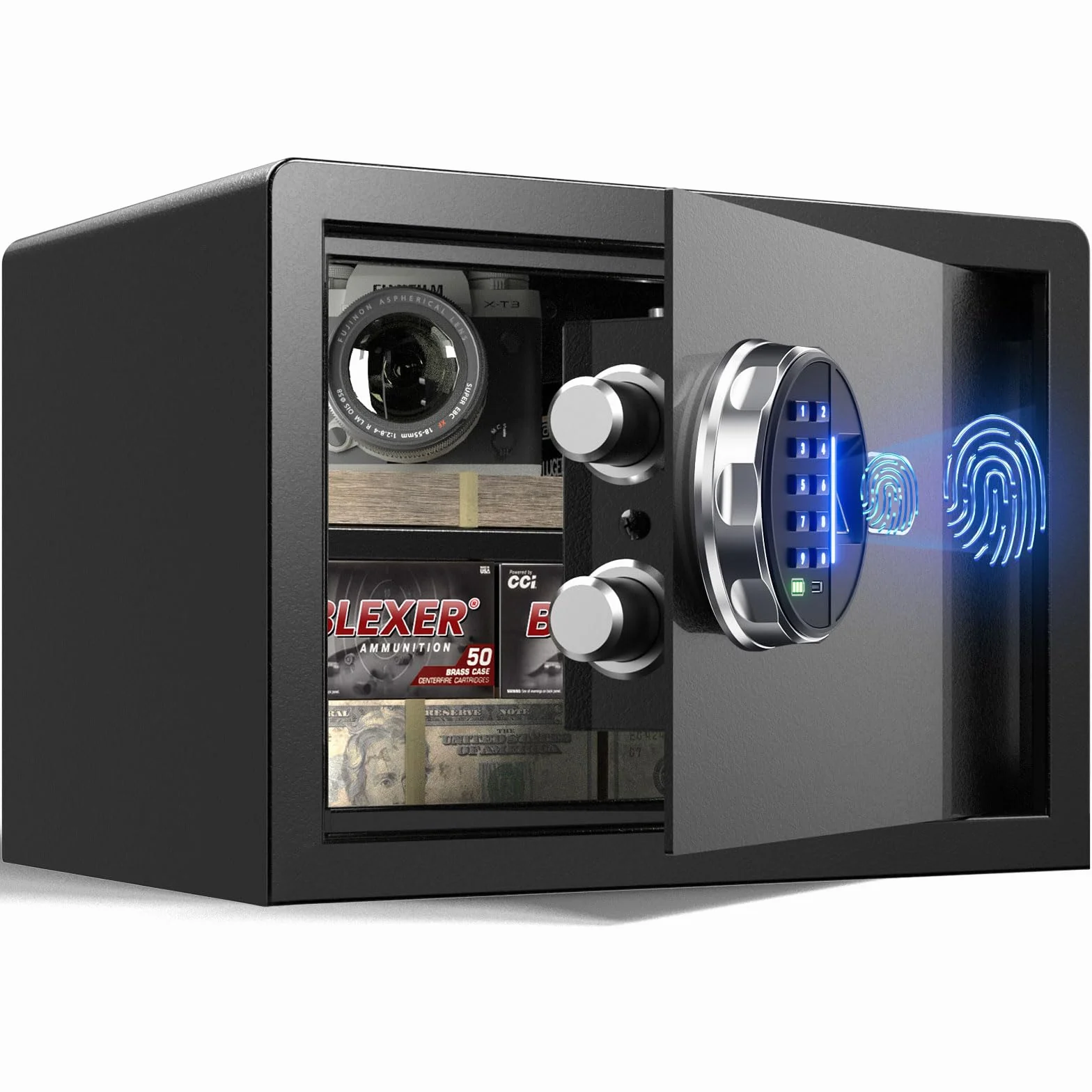 Grimtron Caja Fuerte Biométrica Inteligente 14 Litros con Lector de Huellas Dactilares y Teclado Retroiluminado