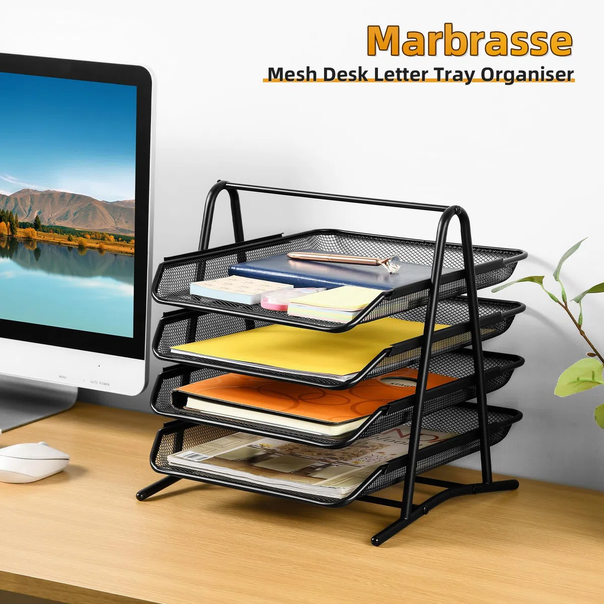Marbrasse Organizador Escritorio de Bandeja, Papel Apilable Bandejas,para Oficina Organizador de Archivos de Escritorio(Negro)