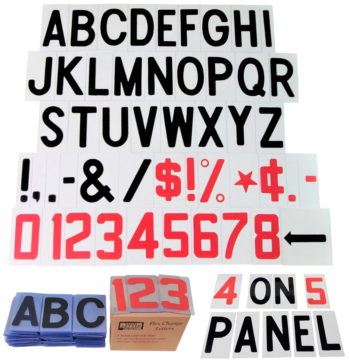 4 "5 de" Flex cambio portátil Sign letras para intercambiables carta signos