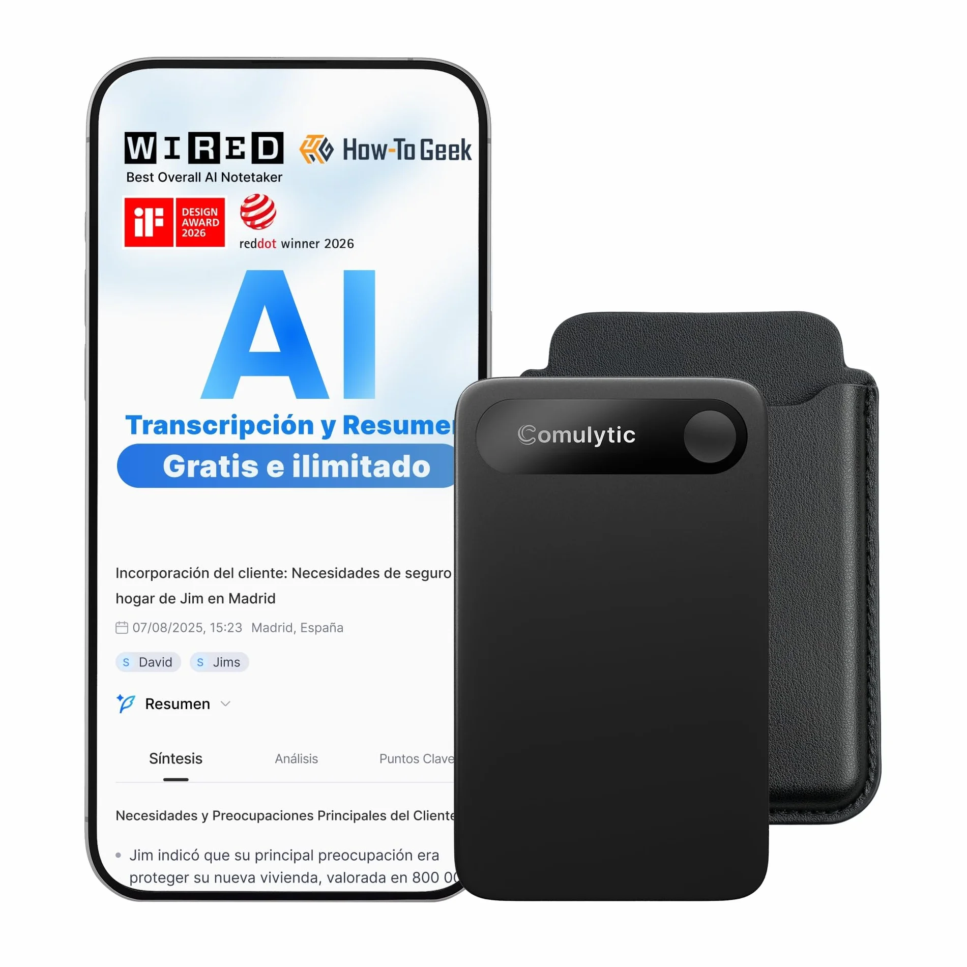 Comulytic Note Pro Grabadora de Voz AI Digital, Transcripción Ilimitada, Control App, 113 Idiomas, Negro