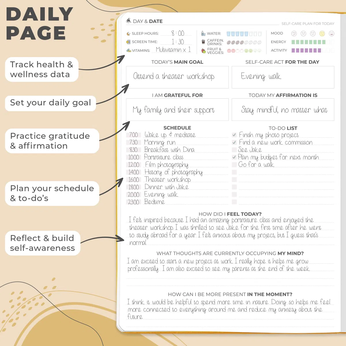 CF Self Care Journal PRO (más pequeño que A4 (7 x 10 pulgadas), color amarillo ámbar