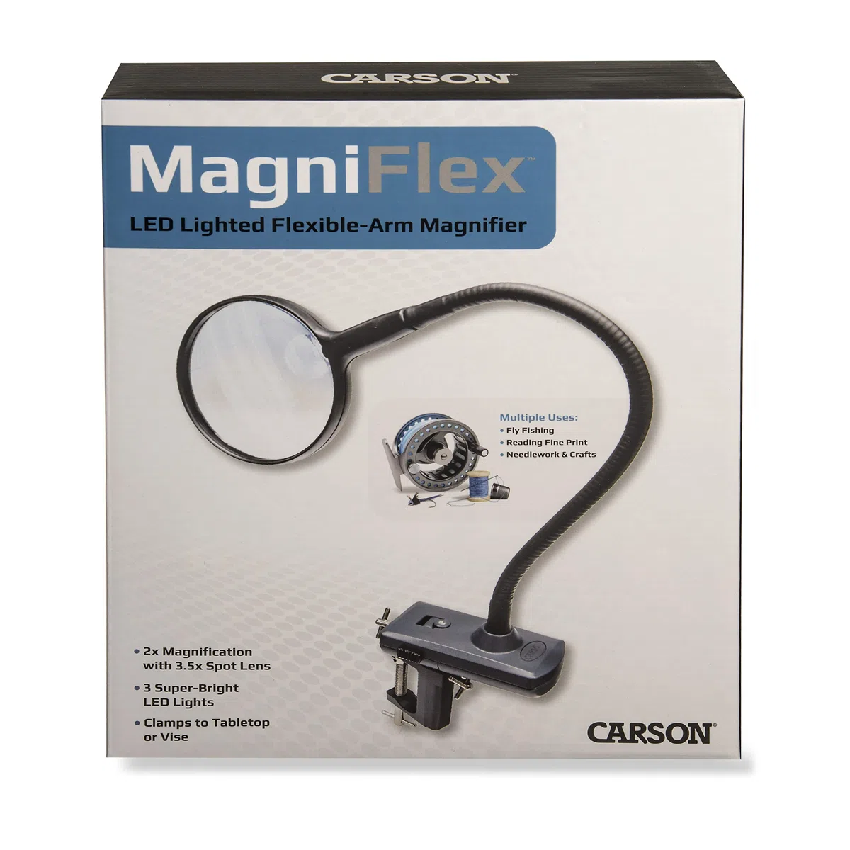 Carson MagniFlex 2X, Lupa asférica de sobremesa Manos Libres, con Lente puntual 3,5X, Soporte de sobremesa y Cuello Flexible Totalmente Ajustable para aficiones, Costura y Lectura (CL-65EU)