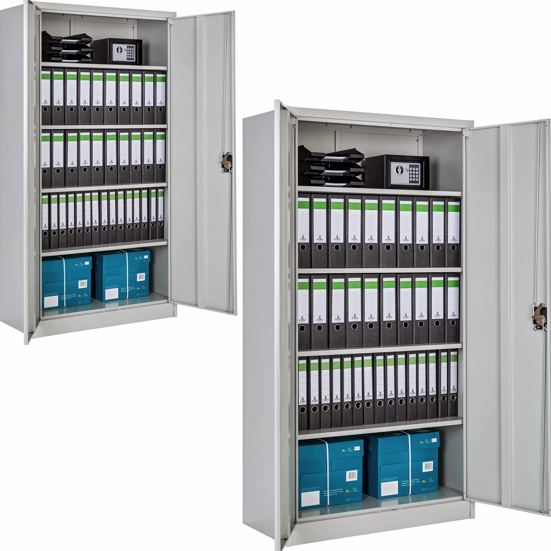 tectake® Armario Metalico Archivador Oficina, Mueble de Acero con Revestimiento en Polvo, con 2 Puertas y Cierre Seguridad, Armario Almacenaje, Muebles Oficina - 2 Estanterías 40 x 90 x 180 cm Gris