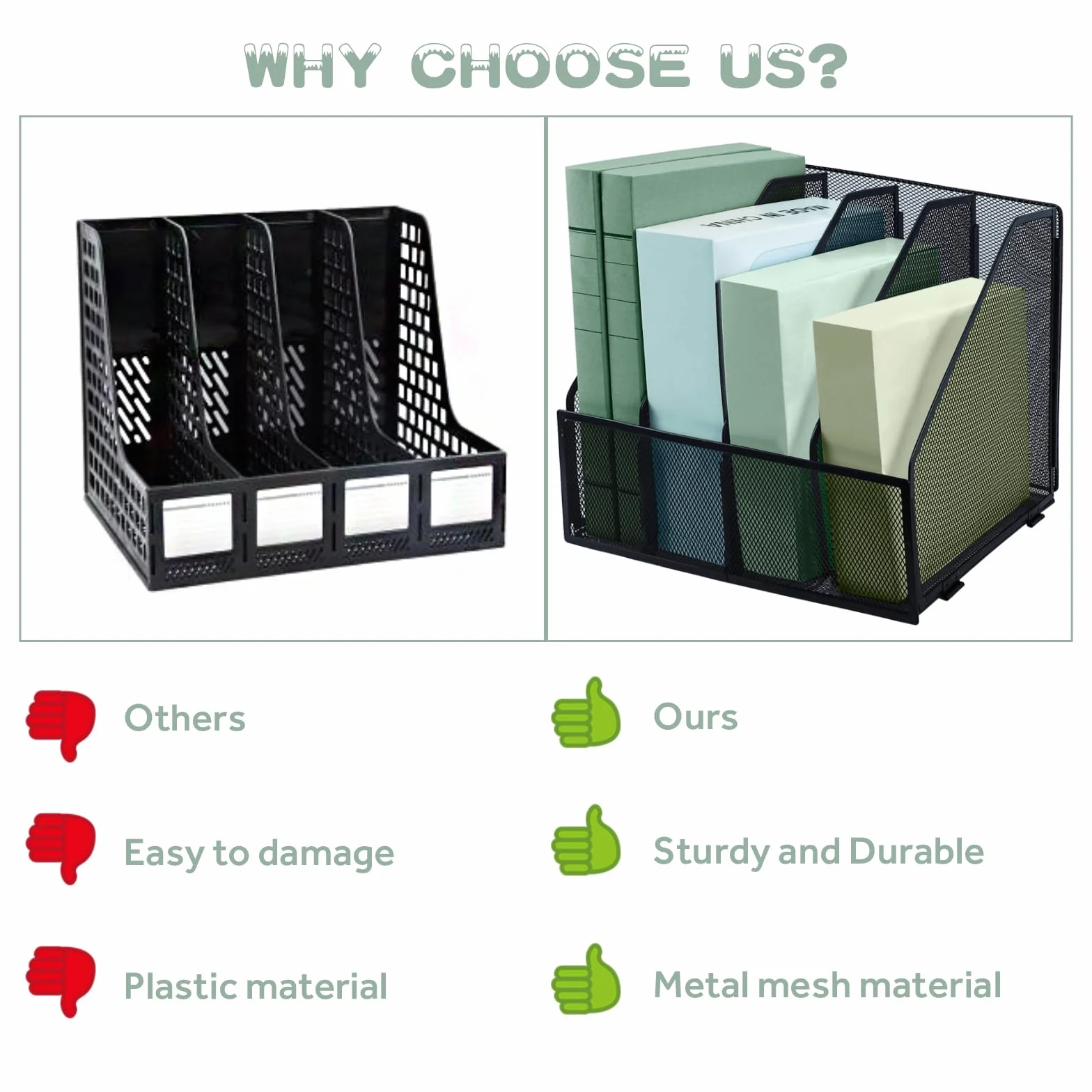 Organizador de Archivos de Metal A4, Estantería Plegable, 4 Compartimentos Verticales para Revistas, Organizador de Escritorio, Soporte de Almacenamiento para Documentos para Oficina, Escuela