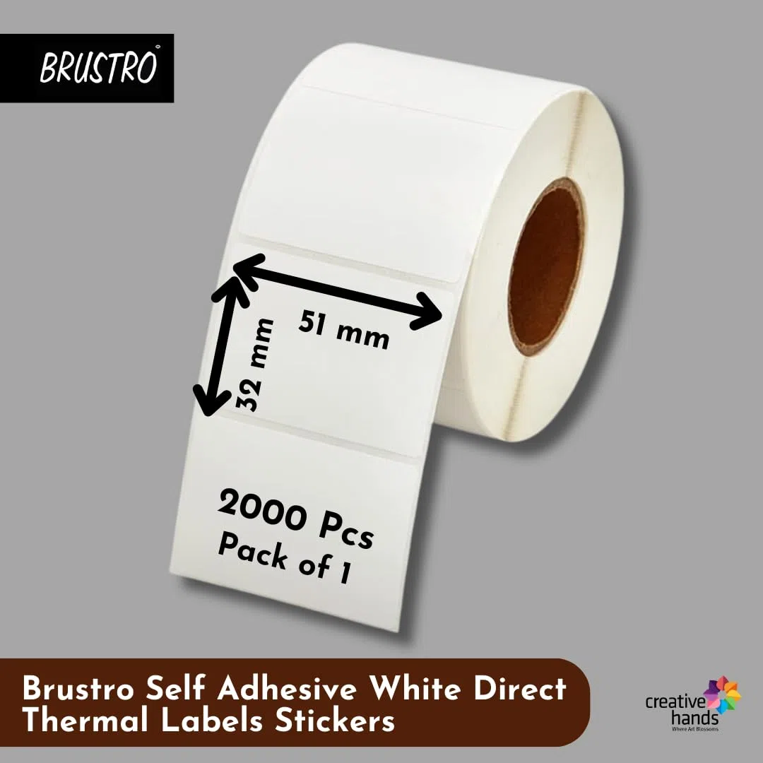 Brustro Código de barras térmico directo, paquete de 2000 etiquetas, 51 x 32 mm, autoadhesivo, para imprimir códigos de barras, adhesivo blanco