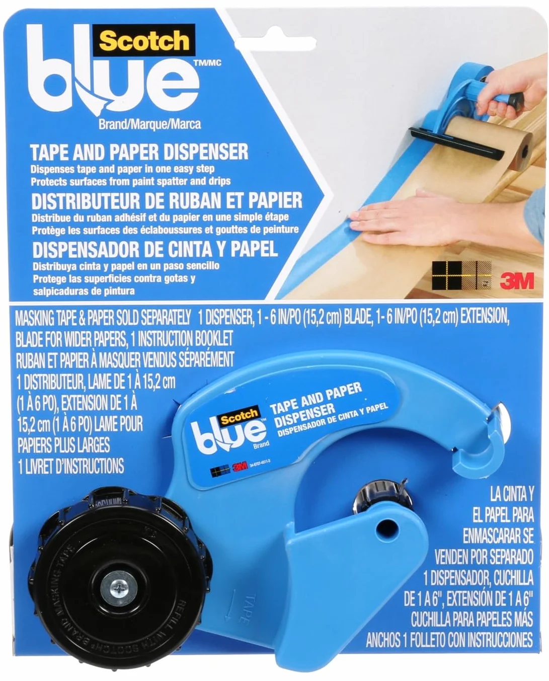 ScotchBlue M1000 Dispensador de Cinta y Papel de Enmascarar - Para usar en ventanas, puertas, bañeras y otras superficies - Protege las superficies de salpicaduras de pintura