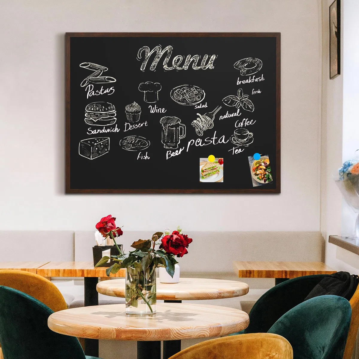 DOLLAR BOSS Pizarra magnética grande de 90 x 120 cm, para montar en la pared, pizarra negra para paredes, menú, marco de madera rústica para oficina, escuela, café, cocina