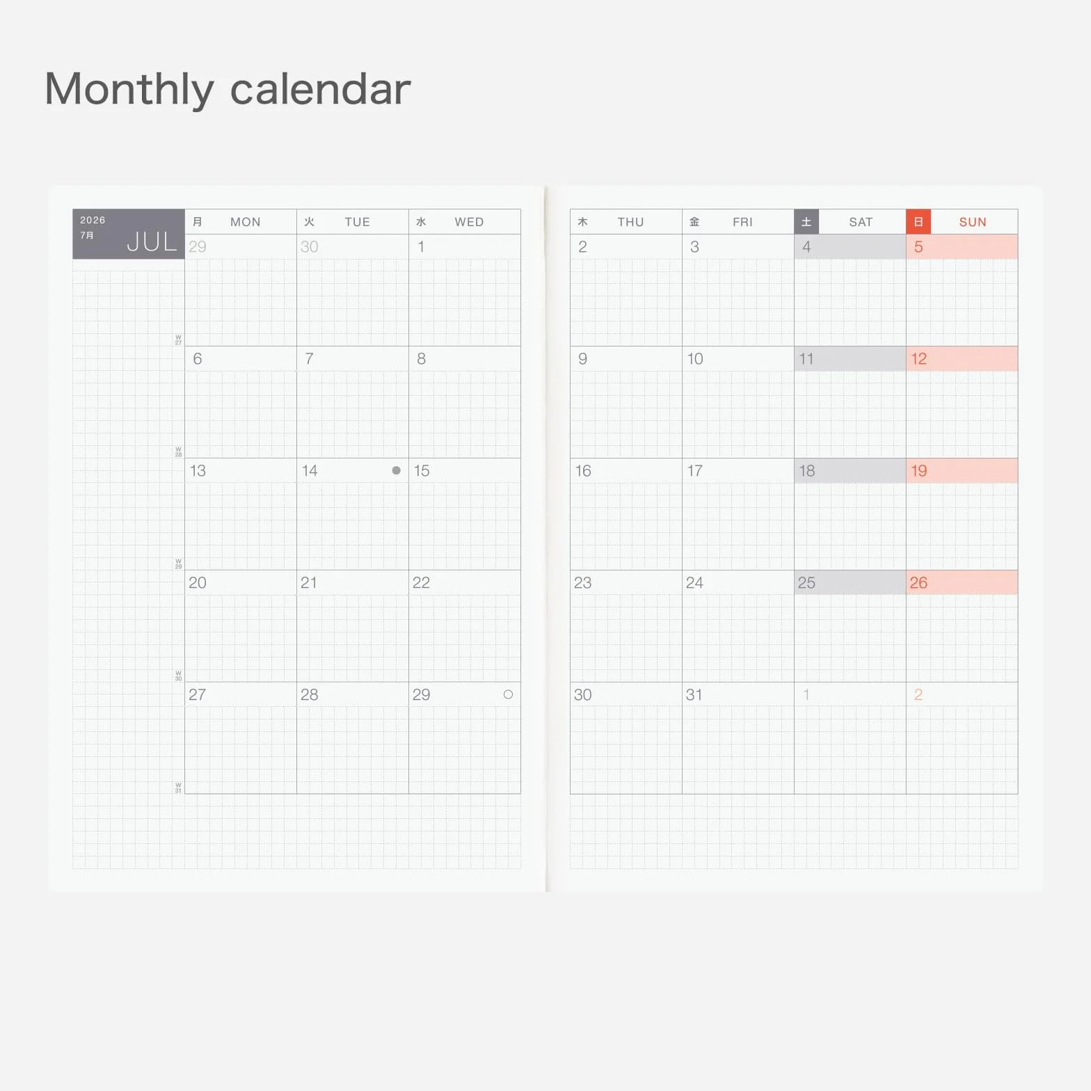 Hobonichi Techo 2026 Cousin Book – A5, inglés, diario, semanal, inicio de enero, inicio de lunes, planificador