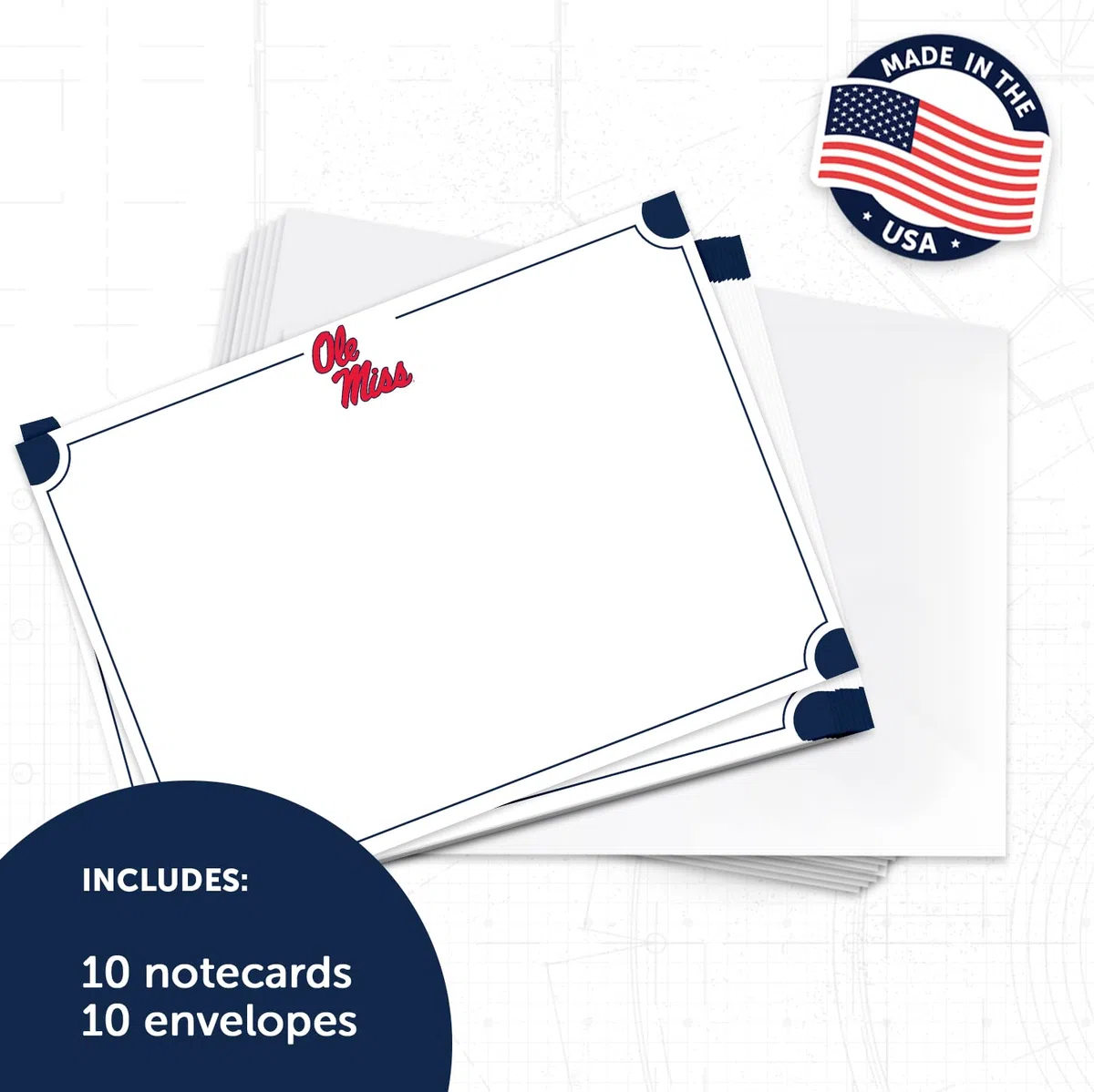 Desert Cactus University of Mississippi - Paquete de 10 tarjetas de papelería Rebels Ole Miss U of M, incluye sobres, Memo Party Thank You (tarjeta de notas 4a)