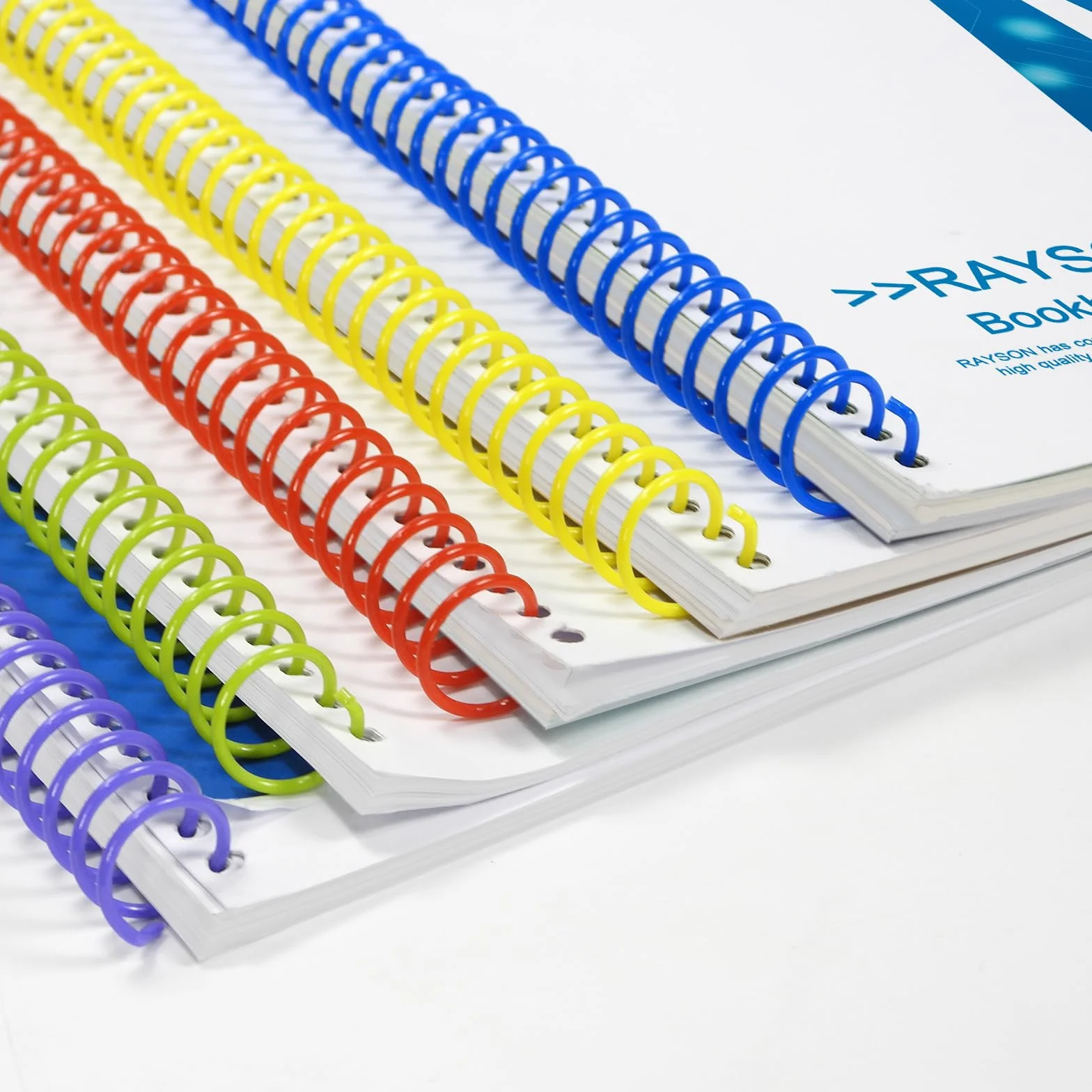 RAYSON Espiral Encuadernacion de Plastico, 50 Hojas, Paso de 3:1, 9,5 mm, Multicolor, Paquete de 100