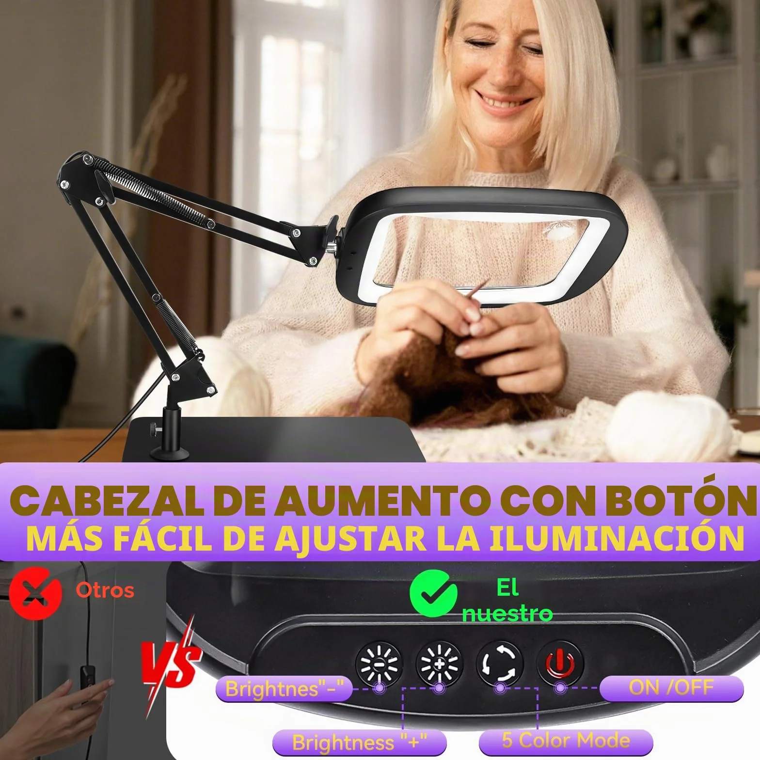 NZQXJXZ 10X 30X Lupa con Luz y Soporte, Lámpara de Aumento con Luz LED, 5 Modos de Color, Lámpara de Escritorio con Lupa Manos Libres para Leer, Manualidades, Pasatiempos, Trabajos de Cerca