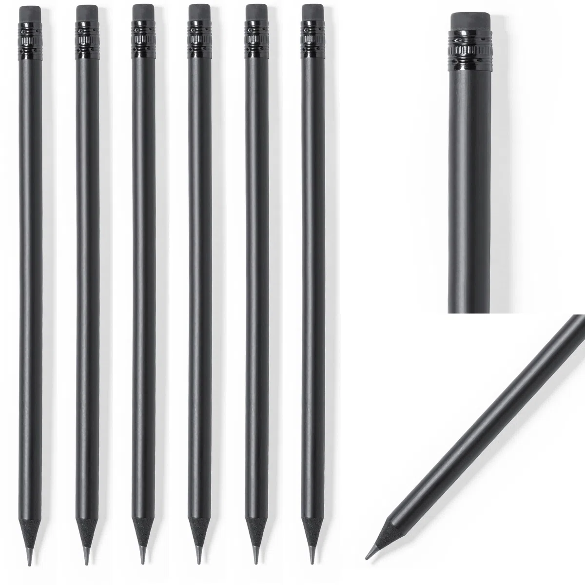 noTrash2003 Lápices negros mate 5 a 100 unidades, lápices de madera con goma de borrar Black Edition HB, preafilados, 19 cm de longitud, paquete económico sostenible (moderno, 25 unidades)