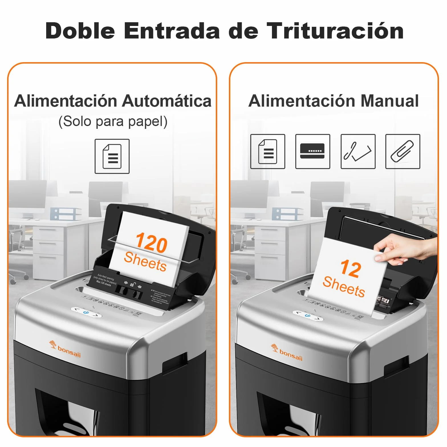 Bonsaii Trituradora de Documentos 120 Hojas con Alimentación Automática, Corte en Microcorte P-4, Equipada con un Contenedor de 23 litros y 4 Ruedas (C233-B)