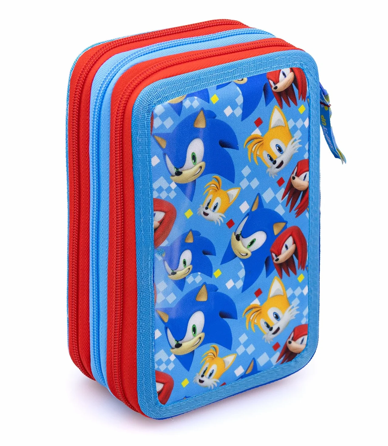 Estuche escolar 3 cremalleras Sonic The Hedgehog 3 Zip con 44 artículos (azul claro/rojo), 20×15×6 cm - Producto oficial SEGA, Cartuchera, turquesa, Contemporain