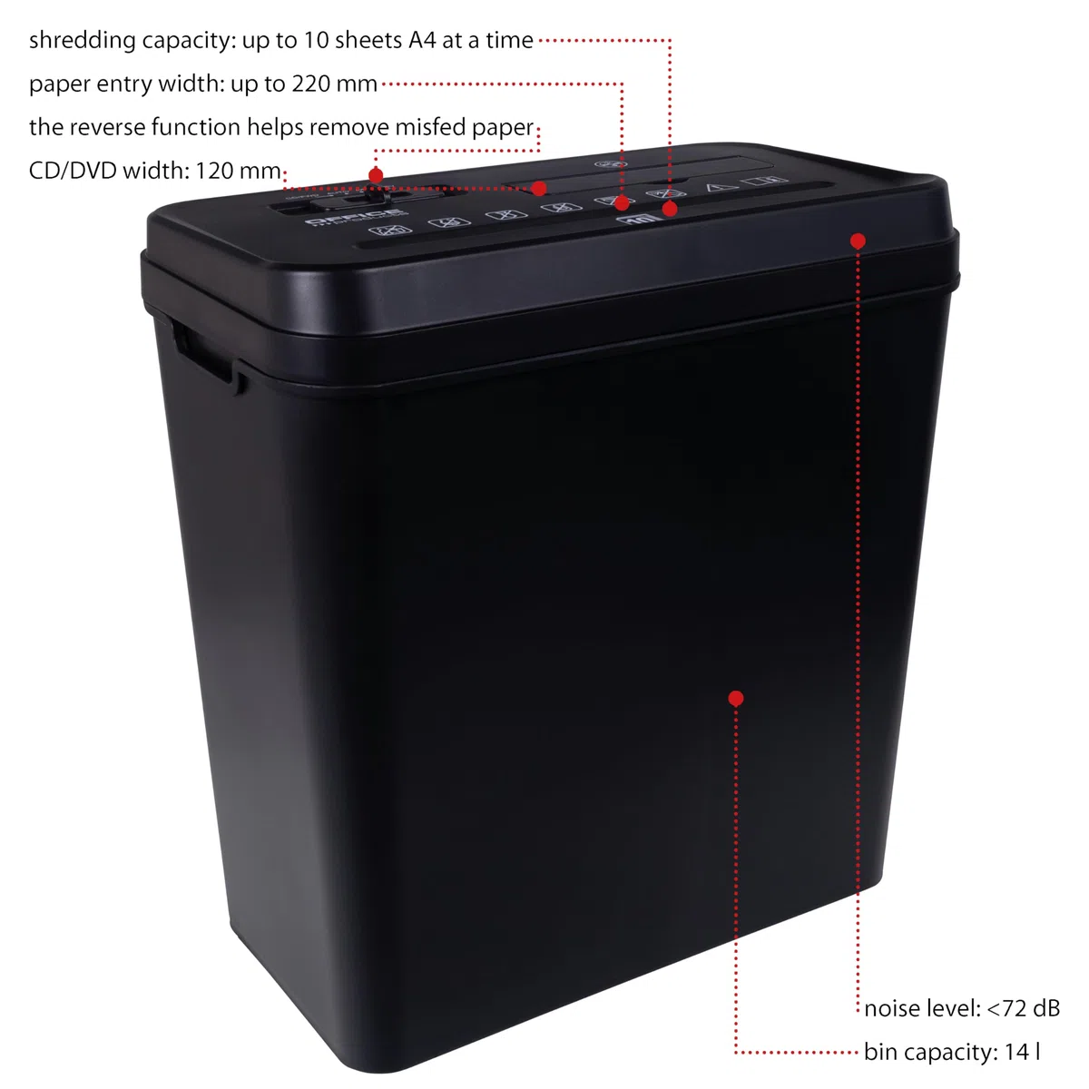 Office Products Destructora de Documentos/Tiras/Trituradora de Papel y Tarjetas/Puede triturar Tarjetas de crédito/hasta 10 Hojas A4/Cesta 14 l/Negra/para Oficina en casa