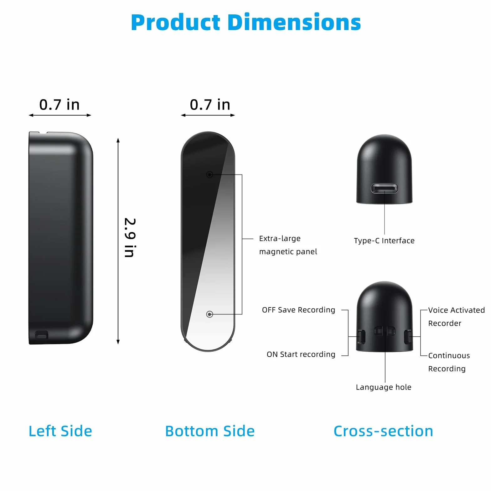 Grabadora de Voz 128GB, Activación por Voz, Grabación Continua 40 Días, Recargable USB