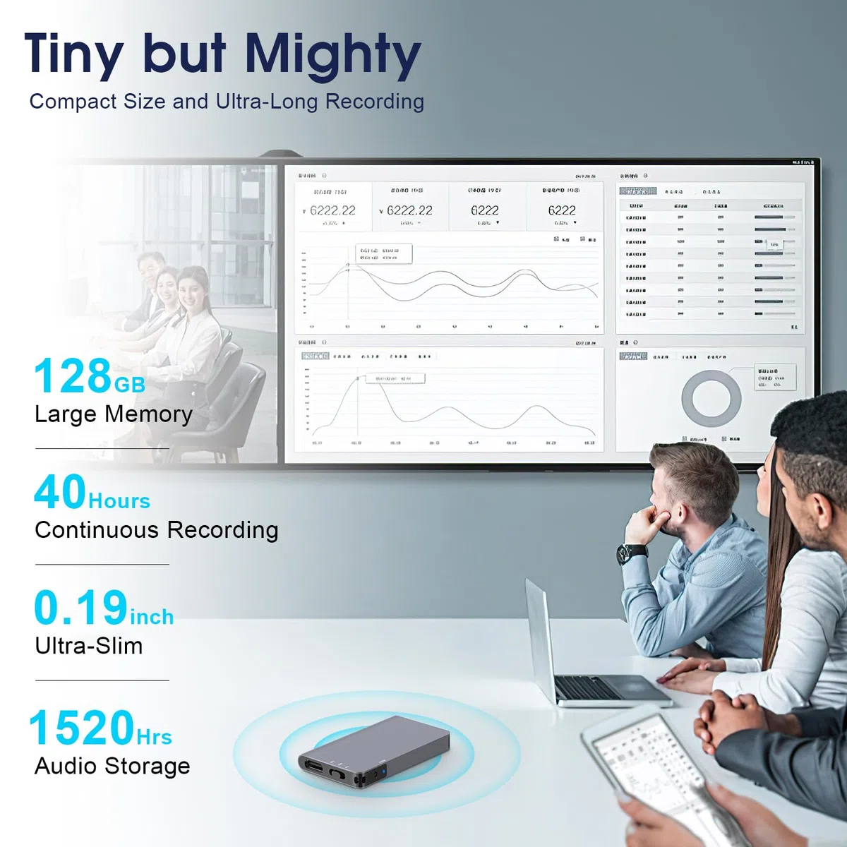 Grabadora de voz digital magnética de 128 GB (1520 horas) - Grabadora activada por voz con triple reducción de ruido inteligente de IA - Dispositivo de grabación de audio para conferencias, reuniones
