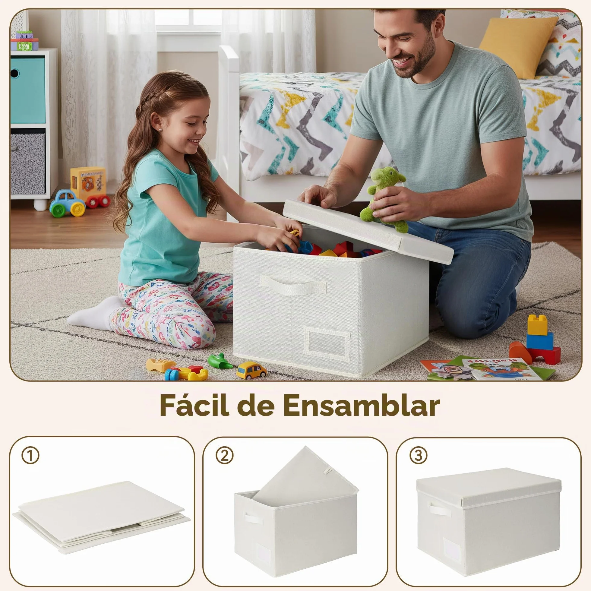 GRANNY SAYS Contenedores de tela con tapas, organizador de estantes para armario, color blanco perla, paquete de 3