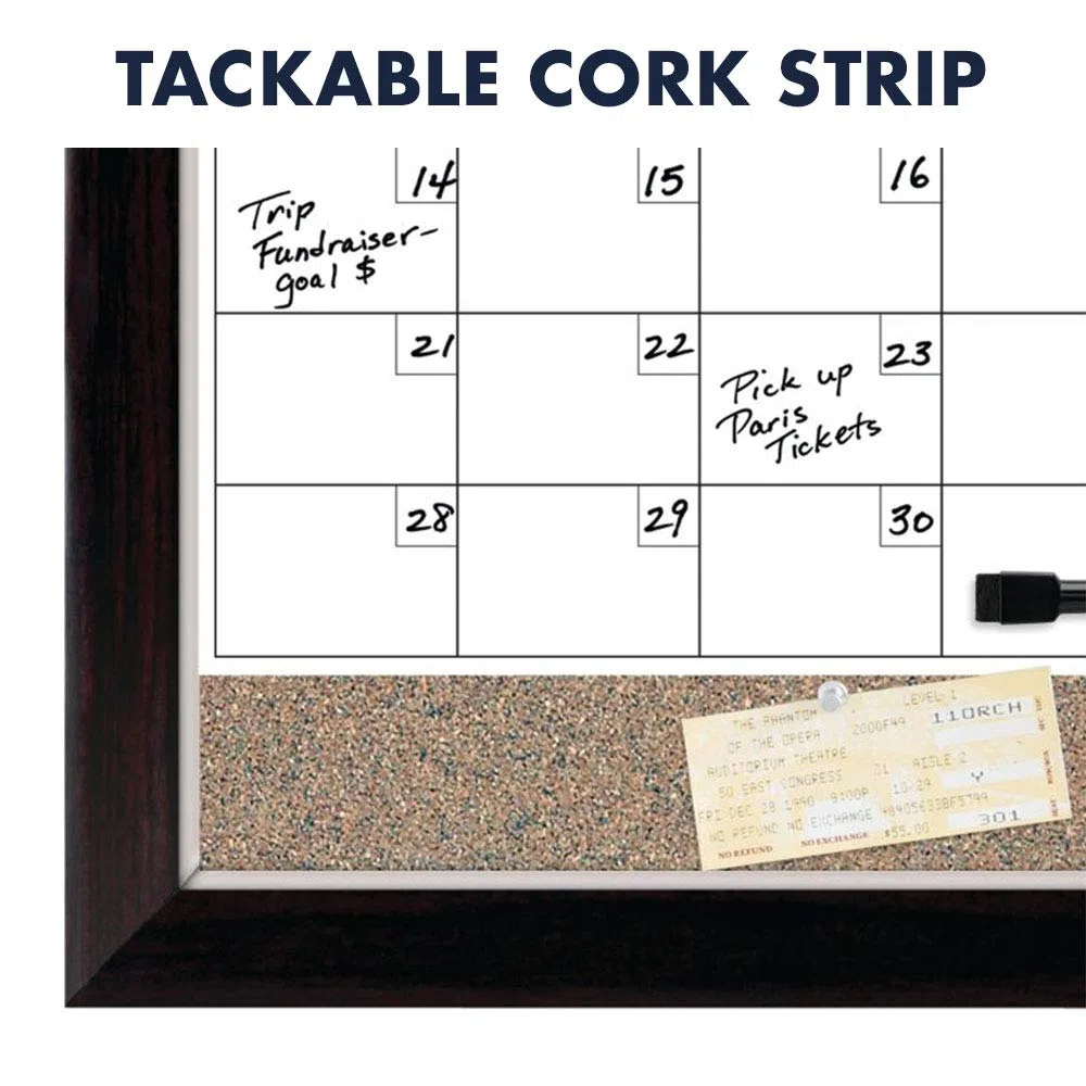 Cuarteto combinación calendario magnética, pizarra y corcho, 17 x 58,42 cm (23), marco de dos tonos (22476)