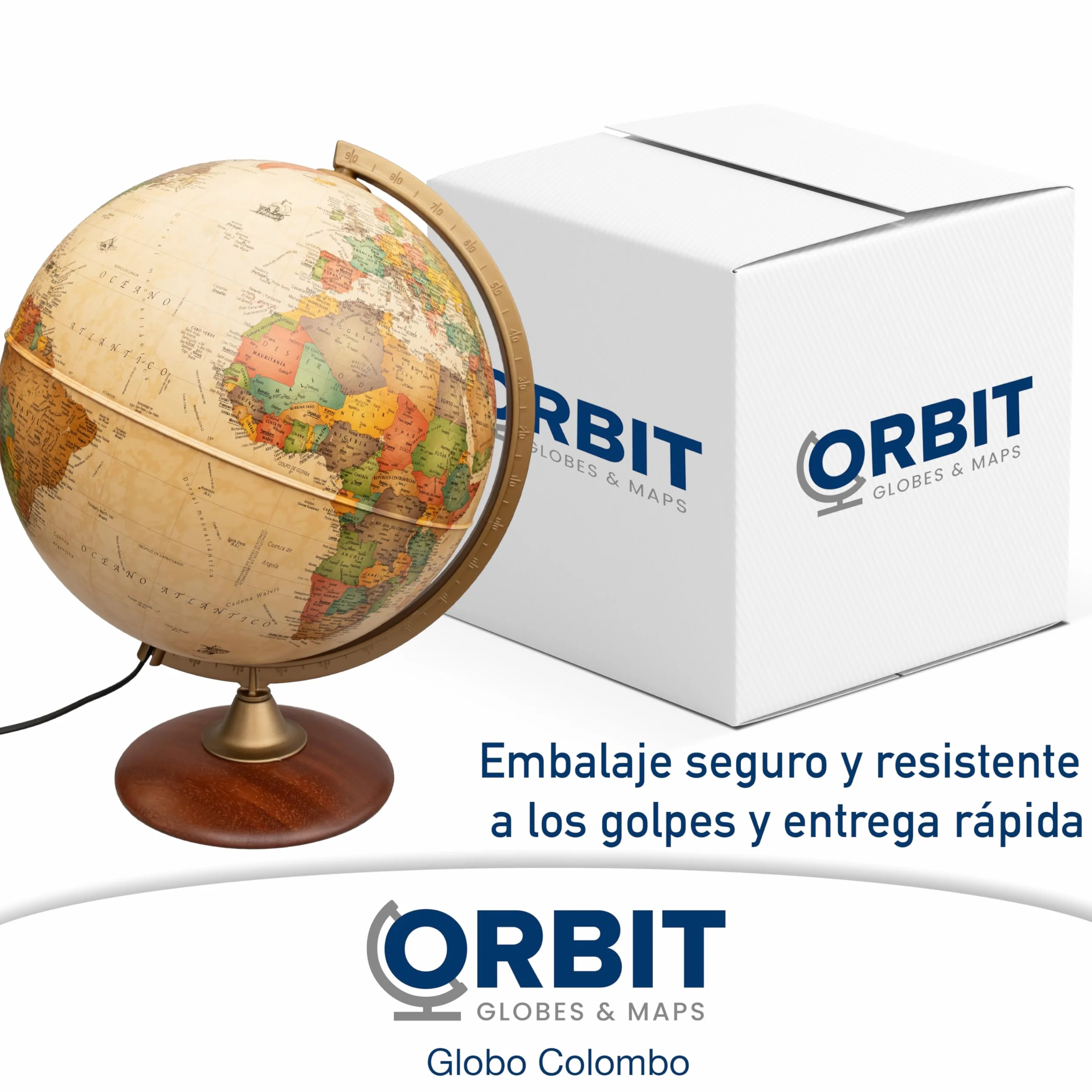 Globo terraqueo Iluminado 30cm, Pie de Madera, Cartografía en el Estilo Antiguo, Idioma español