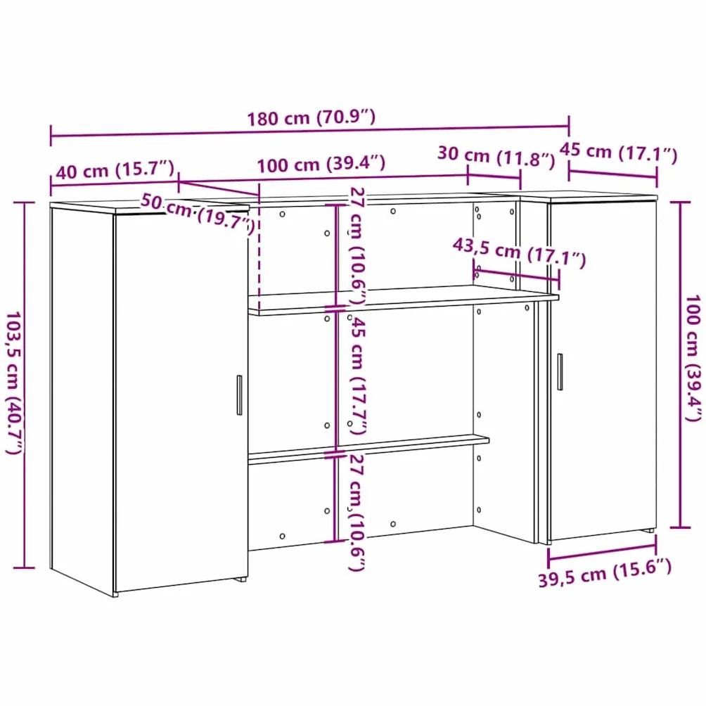 vidaXL Escritorio de recepción Madera de ingeniería 180x50x103,5cm mostrador