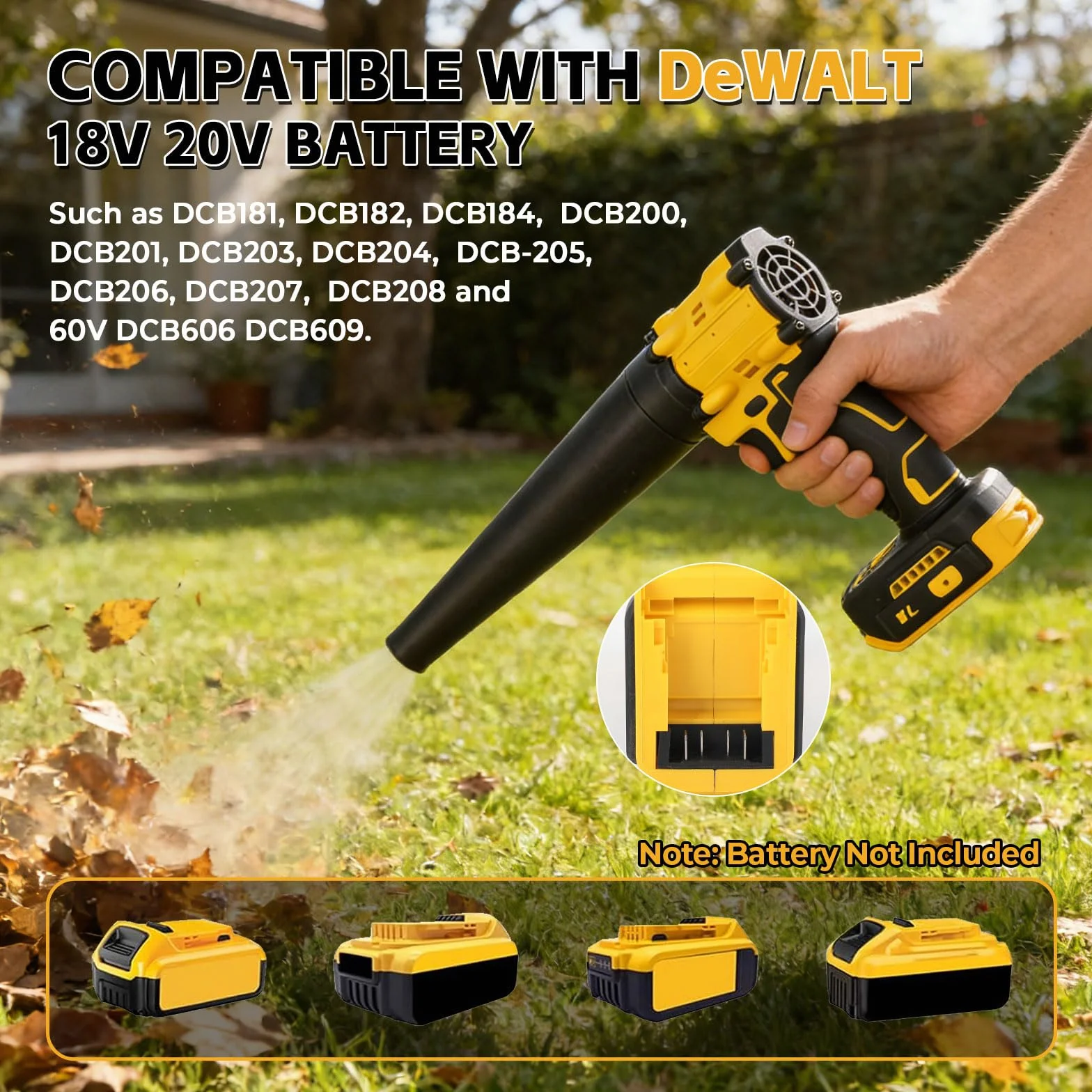 Soplador y aspiradora inalámbricos 2 en 1 compatibles batería Dewalt 18V, soplador aire sin escobillas 150 W/aspiradora aire comprimido con 5 boquillas para automóviles talleres teclados (sin batería)